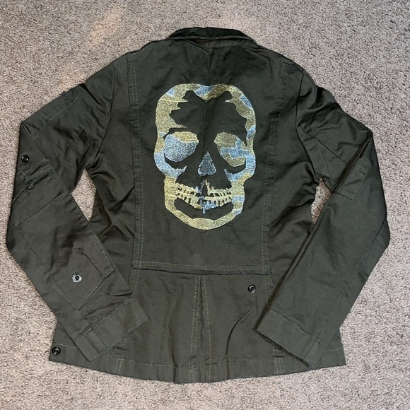 Zadig & Voltaire Virginia Camo Skull Lurex Embroidered Military Jacket Green M - Picture 7 of 11
